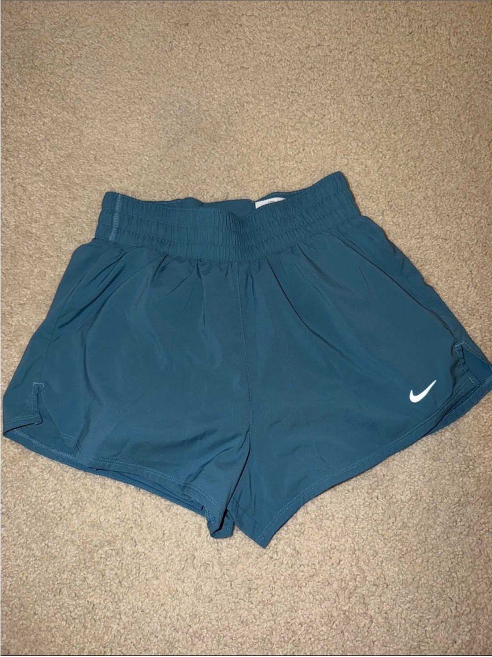 Nike Women's Teal-Blue Athletic Shorts with Swoosh